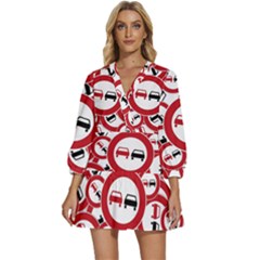 Overtaking-traffic-sign V-neck Placket Mini Dress by Bedest