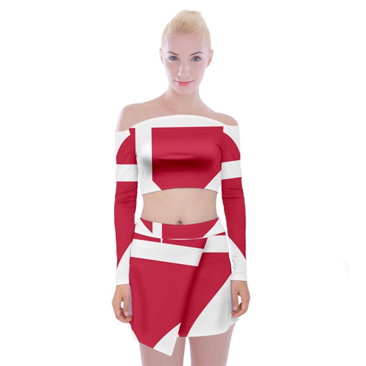 Heart-love-flag-denmark-red-cross Off Shoulder Top with Mini Skirt Set