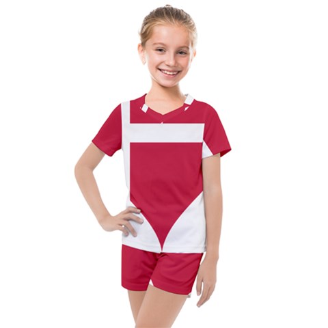 Heart-love-flag-denmark-red-cross Kids  Mesh T-shirt And Shorts Set by Bedest