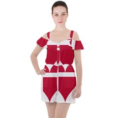 Heart-love-flag-denmark-red-cross Ruffle Cut Out Chiffon Playsuit by Bedest