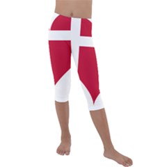 Heart-love-flag-denmark-red-cross Kids  Lightweight Velour Capri Leggings  by Bedest