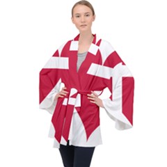 Heart-love-flag-denmark-red-cross Long Sleeve Velvet Kimono  by Bedest