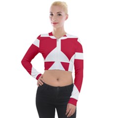 Heart-love-flag-denmark-red-cross Long Sleeve Cropped Velvet Jacket by Bedest