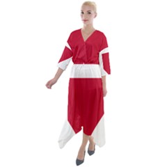 Heart-love-flag-denmark-red-cross Quarter Sleeve Wrap Front Maxi Dress