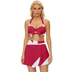 Heart-love-flag-denmark-red-cross Vintage Style Bikini Top And Skirt Set  by Bedest