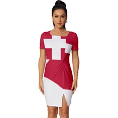 Heart-love-flag-denmark-red-cross Fitted Knot Split End Bodycon Dress by Bedest