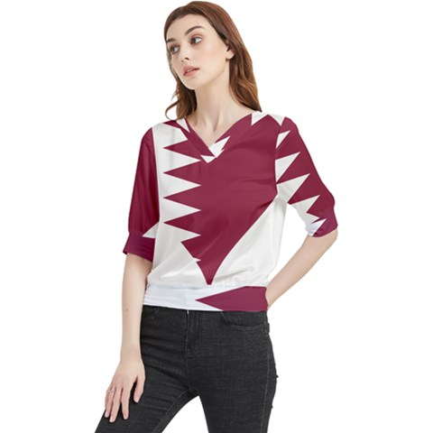 Heart-love-flag-qatar Quarter Sleeve Blouse by Bedest