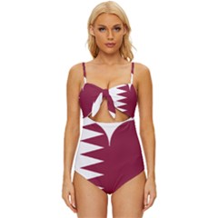 Heart-love-flag-qatar Knot Front One-piece Swimsuit by Bedest