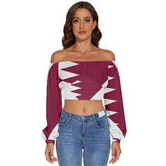 Heart-love-flag-qatar Long Sleeve Crinkled Weave Crop Top by Bedest