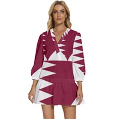 Heart-love-flag-qatar V-neck Placket Mini Dress by Bedest