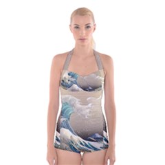 Japanese Wave Boyleg Halter Swimsuit  by Cowasu