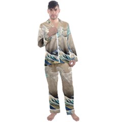 Japanese Wave Men s Long Sleeve Satin Pajamas Set