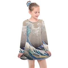 Japanese Wave Kids  Long Sleeve Dress by Cowasu