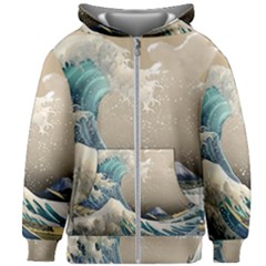 Japanese Wave Kids  Zipper Hoodie Without Drawstring by Cowasu