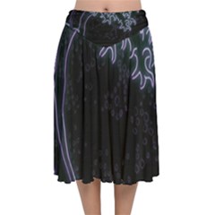 Vapor Wave Aesthetic Art Neon Asian Kanagawa Japanese Velvet Flared Midi Skirt by Cowasu