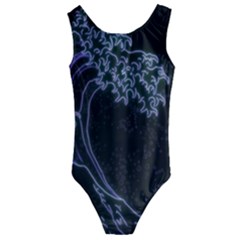 Vapor Wave Aesthetic Art Neon Asian Kanagawa Japanese Kids  Cut-out Back One Piece Swimsuit by Cowasu