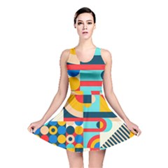 Geometric Shape Colorful Abstract Wave Reversible Skater Dress by Cowasu