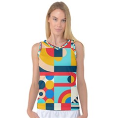 Geometric Shape Colorful Abstract Wave Women s Basketball Tank Top by Cowasu