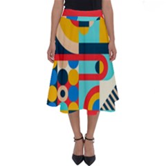 Geometric Shape Colorful Abstract Wave Perfect Length Midi Skirt by Cowasu