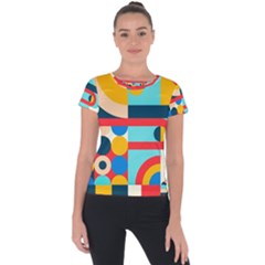 Geometric Shape Colorful Abstract Wave Short Sleeve Sports Top  by Cowasu