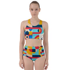 Geometric Shape Colorful Abstract Wave Racer Back Bikini Set by Cowasu