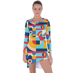 Geometric Shape Colorful Abstract Wave Asymmetric Cut-out Shift Dress by Cowasu