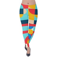 Geometric Shape Colorful Abstract Wave Velvet Leggings by Cowasu