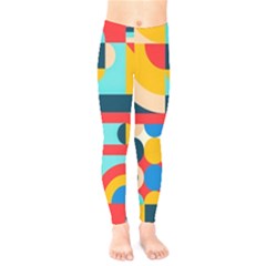 Geometric Shape Colorful Abstract Wave Kids  Leggings by Cowasu