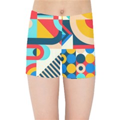 Geometric Shape Colorful Abstract Wave Kids  Sports Shorts by Cowasu