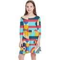 Geometric Shape Colorful Abstract Wave Kids  Quarter Sleeve Skater Dress View1