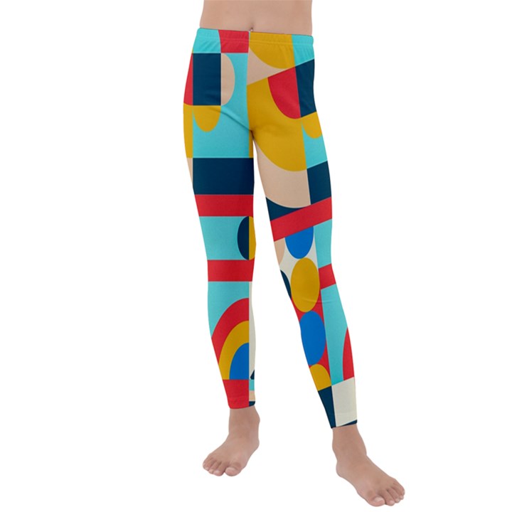 Geometric Shape Colorful Abstract Wave Kids  Lightweight Velour Leggings