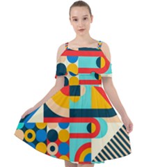 Geometric Shape Colorful Abstract Wave Cut Out Shoulders Chiffon Dress by Cowasu