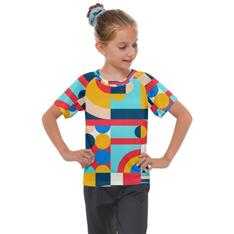 Geometric Shape Colorful Abstract Wave Kids  Mesh Piece T-shirt by Cowasu