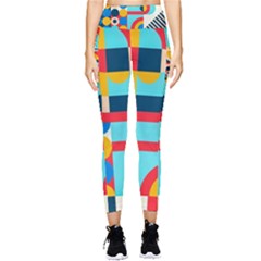 Geometric Shape Colorful Abstract Wave Pocket Leggings  by Cowasu