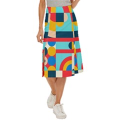 Geometric Shape Colorful Abstract Wave Midi Panel Skirt by Cowasu