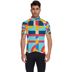 Geometric Shape Colorful Abstract Wave Men s Short Sleeve Cycling Jersey by Cowasu