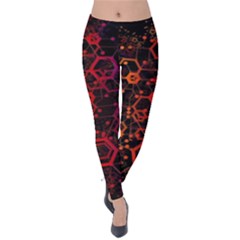 Abstract Red Geometric Velvet Leggings by Cowasu