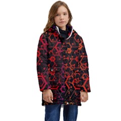 Abstract Red Geometric Kids  Hooded Longline Puffer Jacket by Cowasu