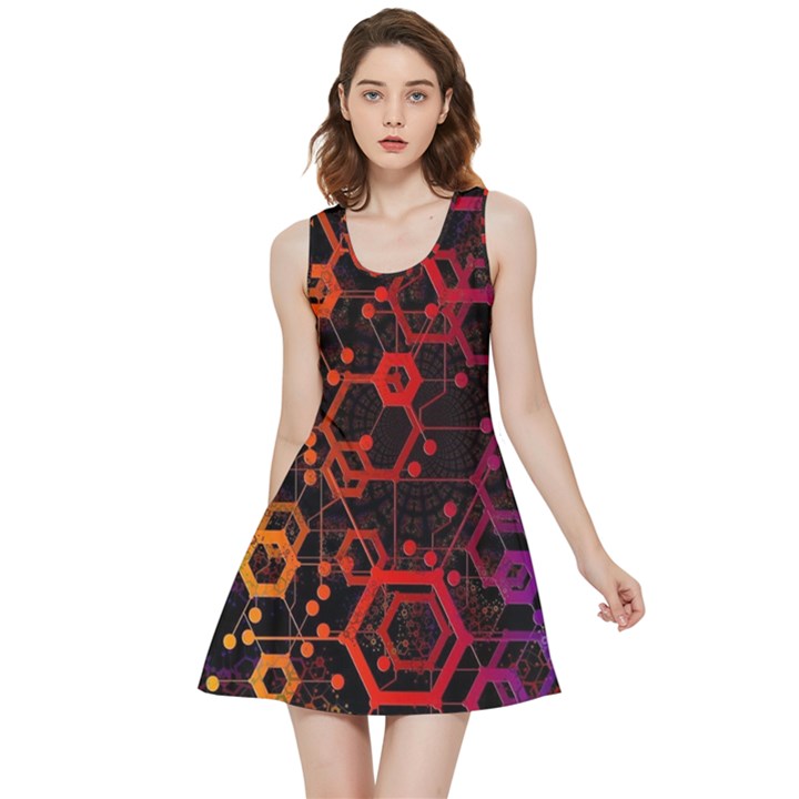 Abstract Red Geometric Inside Out Reversible Sleeveless Dress