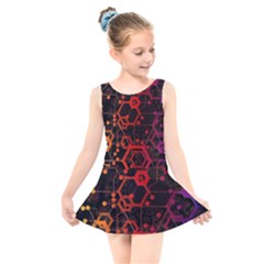 Abstract Red Geometric Kids  Skater Dress Swimsuit by Cowasu