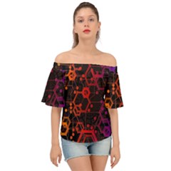 Abstract Red Geometric Off Shoulder Short Sleeve Top