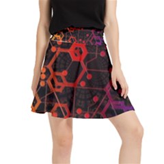 Abstract Red Geometric Waistband Skirt by Cowasu