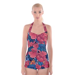 Flower Classic Japanese Art Boyleg Halter Swimsuit  by Cowasu