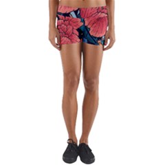 Flower Classic Japanese Art Yoga Shorts by Cowasu