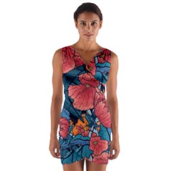 Flower Classic Japanese Art Wrap Front Bodycon Dress by Cowasu