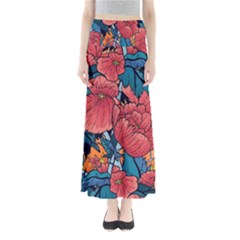 Flower Classic Japanese Art Full Length Maxi Skirt by Cowasu