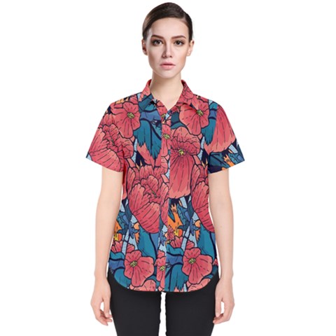 Flower Classic Japanese Art Women s Short Sleeve Shirt by Cowasu