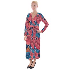 Flower Classic Japanese Art Velvet Maxi Wrap Dress