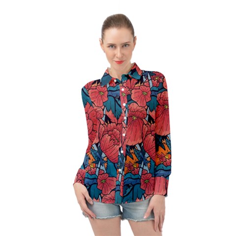 Flower Classic Japanese Art Long Sleeve Chiffon Shirt by Cowasu