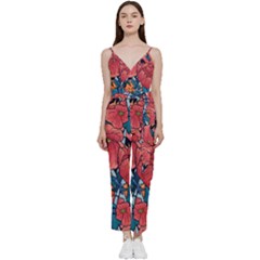 Flower Classic Japanese Art V-neck Camisole Jumpsuit by Cowasu